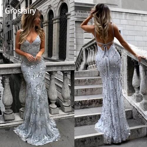 Cosy Dress Latest Party Cocktai Prom V-Neck Backless Women Sexy Spaghetti Strap Sleeveless Sequined Wedding Maxi vestido