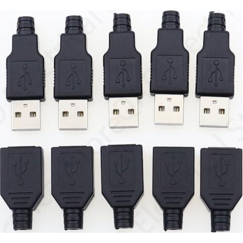 10pcs Type A Male Female USB 4 Pin Plug Socket Connector With Black Plastic Cover Type-A DIY Kits