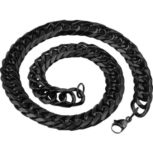 19MM Heavy Cool 316L Stainless Steel Black Color Cuban Curb Chain Bracelet Wristband Mens Jewelry 7-40inch Christmas Gift
