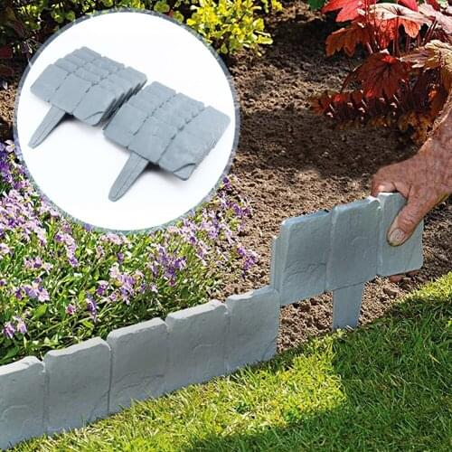 20Pcs Grey / Garden Fence Edging Cobbled Stone Effect DIY Plastic Lawn Edging Plant Border Decorative Garden Grounding Fences