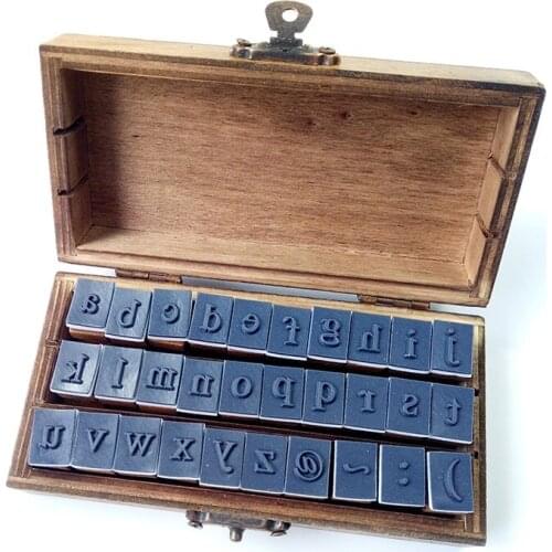30 Pcs/set Vintage DIY Multi Purpose Regular Script Number Lowercase Alphabet Letter Decoration Wood Rubber Stamp Set Wooden Box