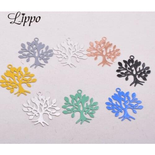 50pcs AC10554 22*23mm Laser Cut Tree Charm Rose Gold Plant Pendants Brass Trees Charms Drop Earrings accessories