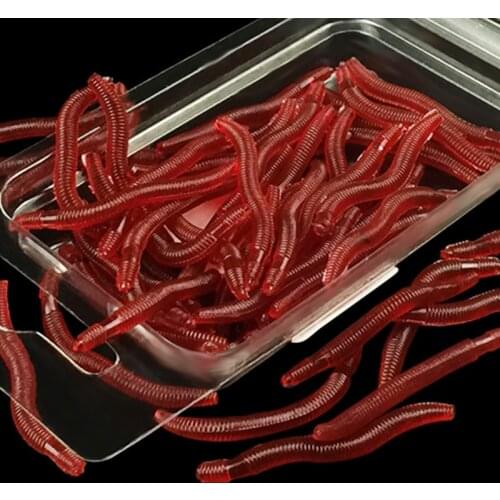 50Pcs Simulation Earthworm Red Artificial Fishing Worms Fishy Smell Lures Soft Bait 3.5cm Fishing Tackle Fishing Lure Set