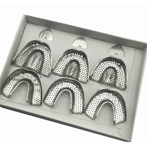 6pcs/set Dental Impression Trays Stainless Steel Autoclavable Denture Instrument Tray Dentist Tools