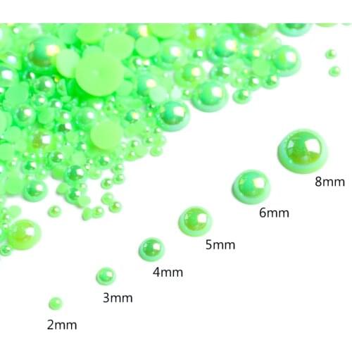 ABS Half Round Flatback Pearls Green AB Color Mix Size 2mm/3mm/4mm/5mm/6mm/8mm 15g Beads Diy Accessories Free shipping