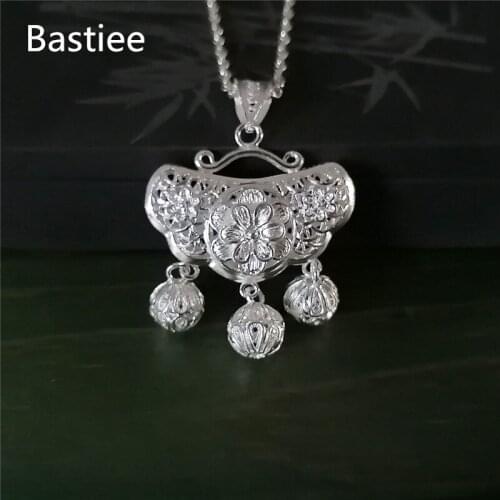 Bastiee Baby Pendant 999 Sterling Silver Jewelry With Bells Hmong Handmade Kid Girl Lock Birth Gift Flower Bloom Rich Luxury
