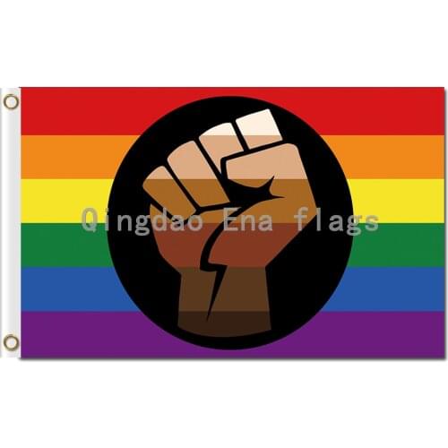 3x5 Big Sale Polyester LGBT Support Fist Rainbow QPOC Pride Flag