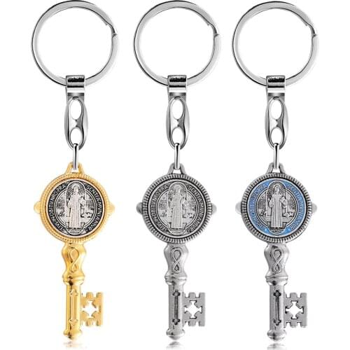 Saint Benedict Key Shape Metal Keychain Jewelry Pendant Catholic Christian Religious Car Pendant Jewelry