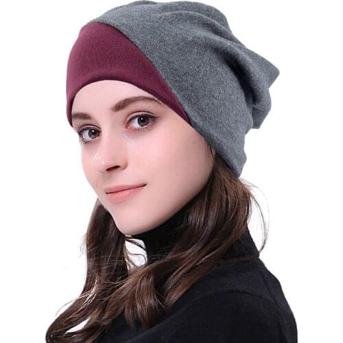 Charmwood Adult pullover cap Double Color Design Beanie Hat Patchwork Skull Cap For Woman Girls Winter Warm Thick