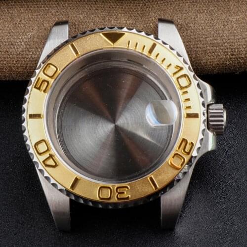 Watch case for NH35/36 Movement 316L Stainless Steel Sapphire Crystal Magnifier 40mm Gold Steel Bezel Watch Accessories Parts