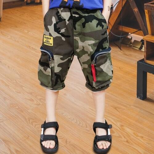 Childrens Shorts, Boys' Camouflage Five-Point Pants Overalls, Big Childrens Summer New Beach Casual Pants