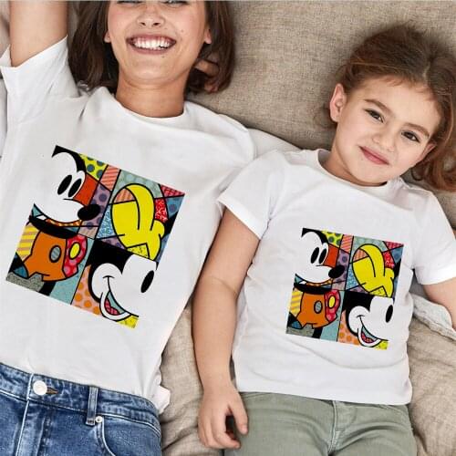 Family T Shirt Summer Short Sleeve Mommy And Me Father And Me Disney Print Graphic Tees Harajuku White O-neck Family Look Tshirt