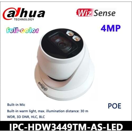 2020 New Dahua 4MP IP Camera IPC-HDW3449TM-AS-LED Lite AI Full color Warm LED Fixed-focal Eyeball Network Camera