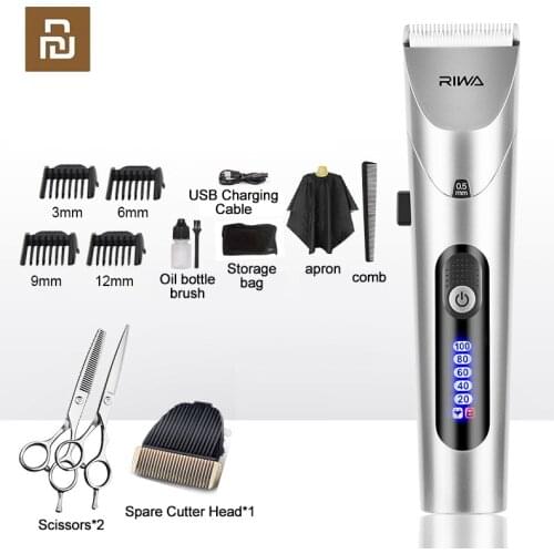 Xiaomi RIWA Hair Clipper Professional Electric Trimmer With LED Screen Washable Rechargeable Men Strong Power Steel Cutter Head