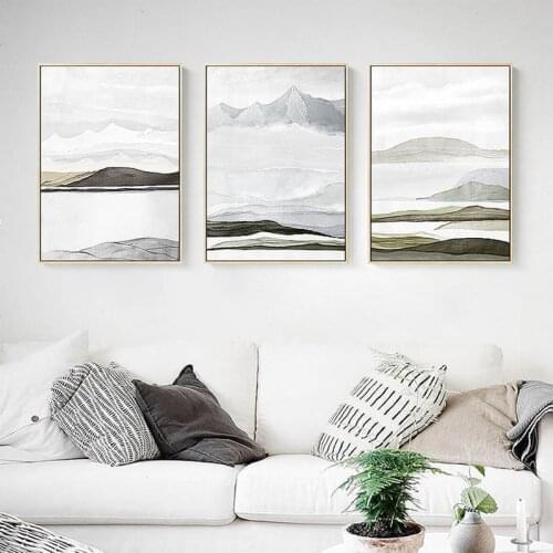 Minimalist Nordic Snow-capped Mountain Peaks Foggy landscape Modern Wall Art Picture Canvas Painting for home office hotel Decor