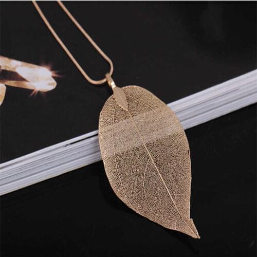 Fashion Jewelry Maxi Necklace Rose Gold Color Chain Real Leaf Charm Design Pendant Necklaces & Pendants Women collier femme Gift