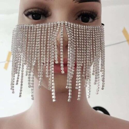 Fashionable women crystal maskluxury jewelry elastic tassel mask street decoration Rhine stone shiny Mask Party Jewelry
