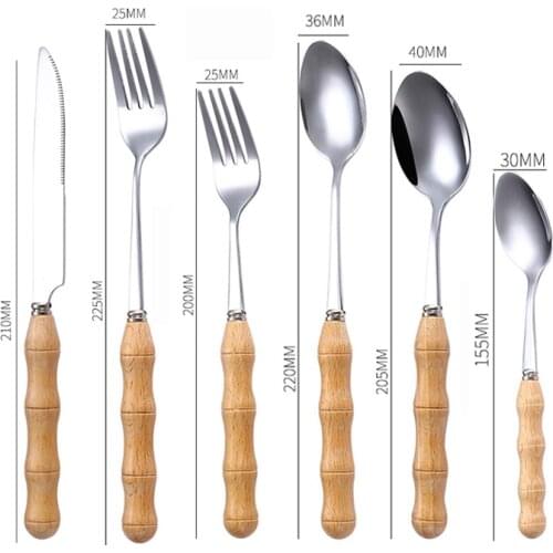 Dinner Set 6/12/24/36 Pcs Stainless Steel Wooden Handle Silverware set Dinnerware Sets Reusable Cutlery Set Knife Spoons Forks