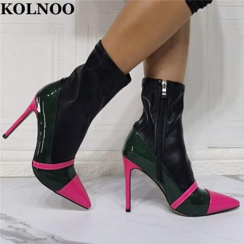 Kolnoo New 2022 Real Photos Ladies High Heels Boots Patchwork Dress-Style Pointy Sexy Martin Boots Evening Fashion Winter Shoes