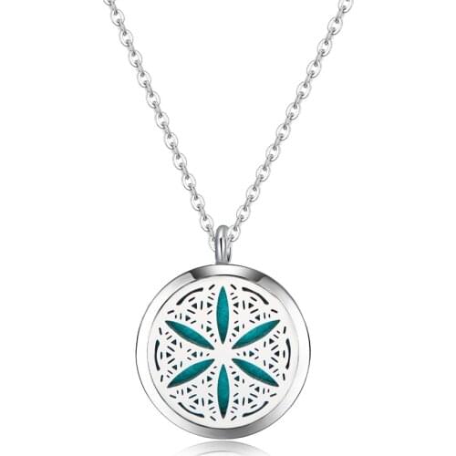 10pcs mesinya flower of life (30mm) Aromatherapy / Essential Oils surgical S.Steel Perfume Diffuser Necklace