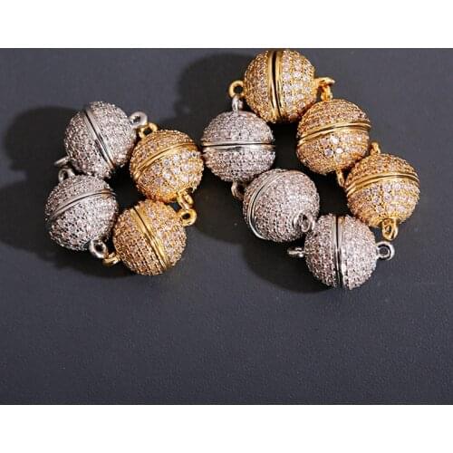 8MM/10MM Handmade DIY Necklace Pendant Parts Accessories Gold Color Silver Color Round Magnet Can Be Detached Luxury Zircon Part