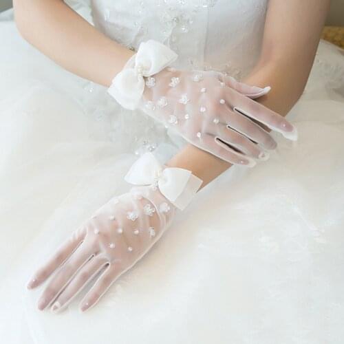 Women Lace Mesh Gloves Ladies White wrist gloves Large Bow Knot Marriage Glove Party Cosplay Accessories Bride Wedding Golves