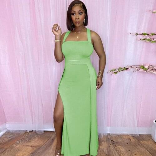 Spaghetti Strap Sleeveless Elegant Maxi Dress Women Sexy Side High Split Evening Party Dress Summer Ladies Backless Vestidos