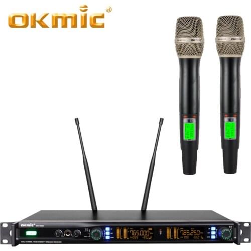 Professional OKMIC OK-002U+OK-8000H UHF/PLL wireless microphone system dual handheld Mic For Stage Performance Wireless Mic home