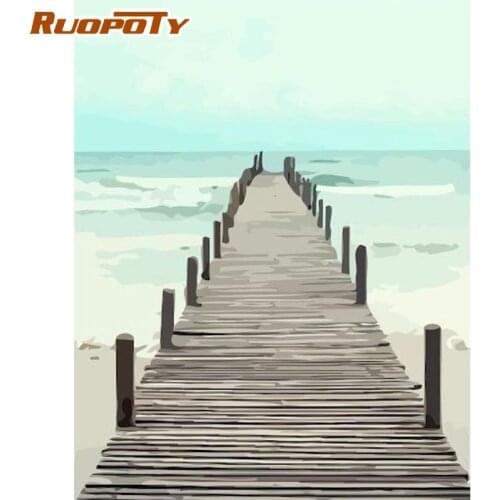 RUOPOTY Painting By Numbers Kits For Adults Single-Plank Bridge To Sea Landscape Oil Picture Home Living Room Decoration Art Pho