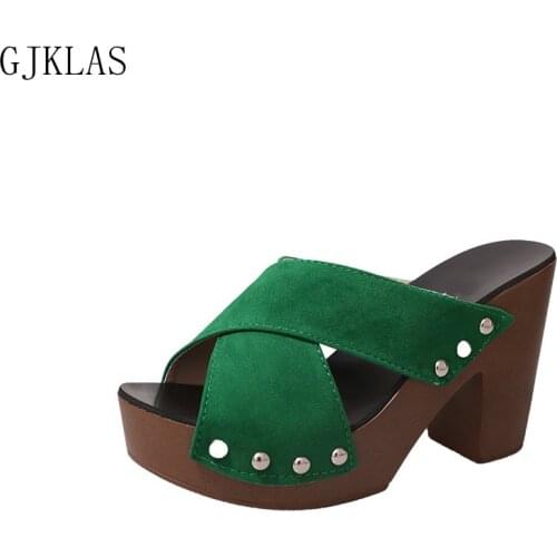 Platform Shoes Summer High Heel Sandals Chunky Heels Fashion Slippers Women Casuales Sliders Shoes Woman Black High Heels Sandal