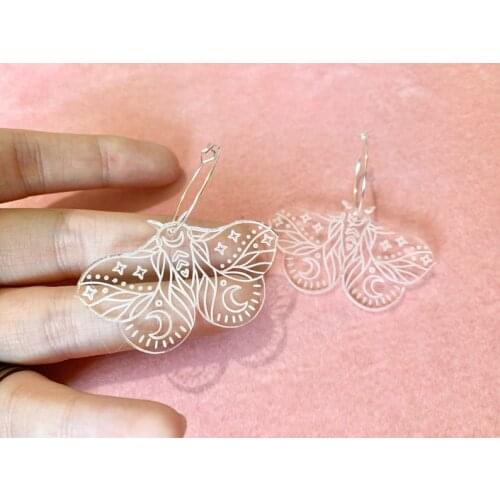 Hoop Earrings, Moon and Star Jewelry,Acrylic,Mystical Statement,Witch Accessories, Butterfly Luna Moth Insect,Wanderlust Jewelry