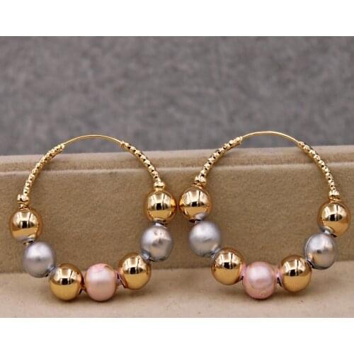 Fashion Trendy Statement Hoop Earrings for Women Gold Color ball bead Earring Luxury Jewelry accessorie for Wedding Anniversary