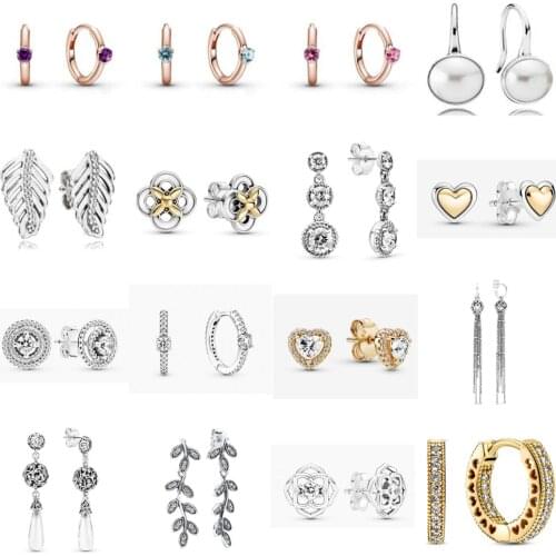 NEW 2021 100% 925 Sterling Silver Gem Pearl Earring Women Fit DIY Original Bracelet Fshion Jewelry Gift