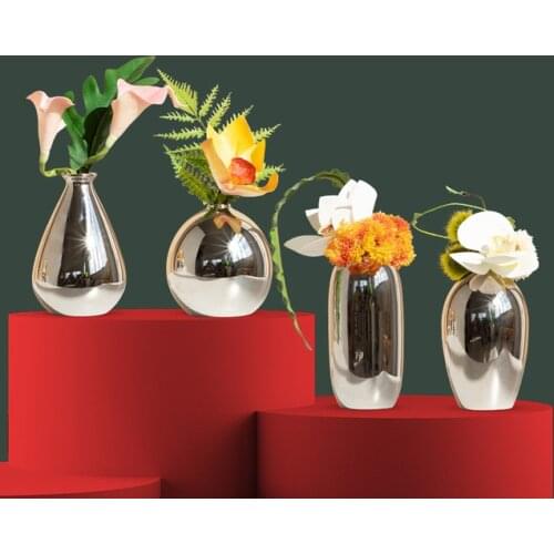 Nordic Electroplating Silver Ceramic Vase Home Livingroom Flower Arrangement Accessories Crafts TV Wine Cabinet Furnishing Decor