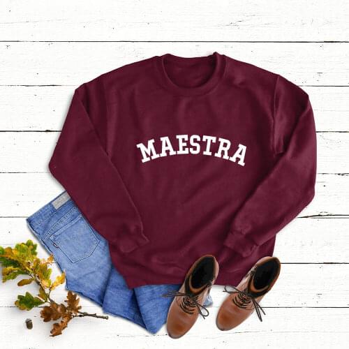 Maestra Teacher Sweatshirt Womens 100%Cotton Spanish Sweatshirts New Arrival Funny Casual O-Neck Long Sleeve Top Teachers Gift