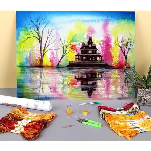 Natural Scenery Elusive Printed Fabric 11CT Cross Stitch DIY Embroidery Full Kit DMC Threads Handicraft Knitting Wholesale