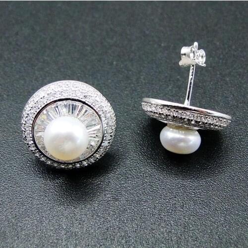 High Quality Engagement Wedding Women Jewelry 925 Sterling Silver Freshwater Pearl & CZ Mushroom Women Stud Earrings for Gift