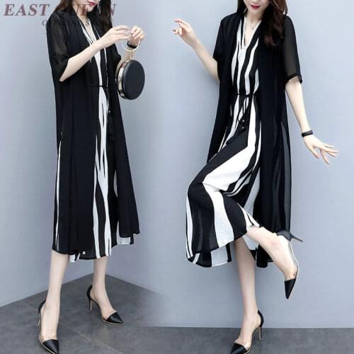 Summer Black And White Striped Suit Vintage Outfits For Women Elegant Dress+Cardigan Korean 2019 Womens Two Piece Sets DD2245
