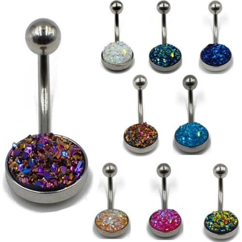 1pc Stainless Steel Druzy Crystal Druse Piercing Belly Button Navel Ring Body Jewelry Stud 14g