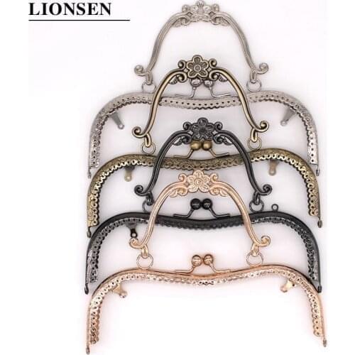 10PCS 20.5cm Metal Purse Frame Handle Clutch Bag Accessories DIY Kiss Clasp Lock Bronze Embossing M-shaped HandBag Wholesale