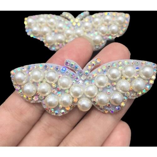 10Pcs 3D Butterfly Shaped Padded Rhinestone Pearl Applique for DIY Clothes Hat Shoes Sewing Patches Headwear Hair Clips Decor