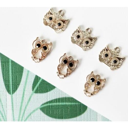 10pcs Fashion Cute Owl Metal Charms Gift Rhinestone Owl Bird Pendant DIY Bracelet Necklace Earrings Jewelry Accessories