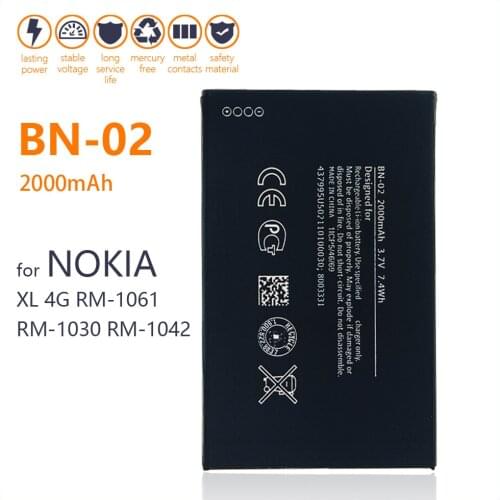100% Real 2000mAh BN-02 BN02 Battery For Nokia XL 4G RM-1030 RM-1042 RM-1061 Smart Phone High Quality Battery