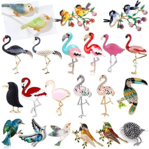 16 Styles Vintage Bird Brooches Lovely Little Birds Flamingo Dress Collar Suit Sweater Banquet Decor Women Hijab Pins Jewelry