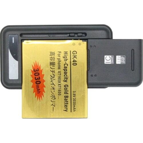 1x 3030mAh GK40 / MOT1609BAT / M0T1609BAT Replacement Battery + Universal Charger For MOTOROLA MOTO G4 PLAY XT1607 XT1609 XT1600