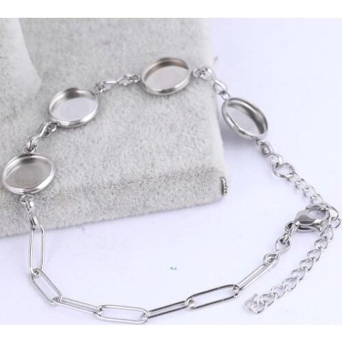 2pcs stainless steel fit 10mm round cabochon bracelet base setting blanks diy bezel chain bracelets making findings