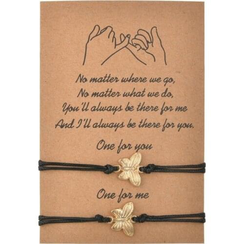 2pcs/Set Butterfly Star Heart Bracelets One For You One For Me Black String Braiding Card Bracelet For Friend Women Wish Card
