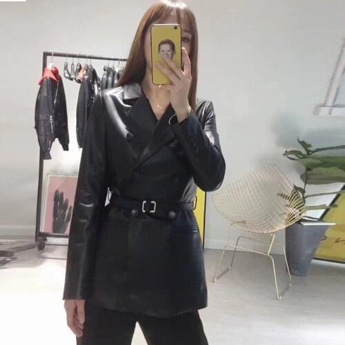 2020 Genuine Leather Jacket Women 100% Sheepskin Coat Korean Double-breasted Blazer Leather Coats Spring Autumn A82 KJ6105