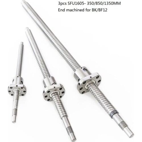 3pcs Rolled ball screw RM1605-350/850/1350mm + 3pcs SFU1605 single ball nut bearing C7 for cnc