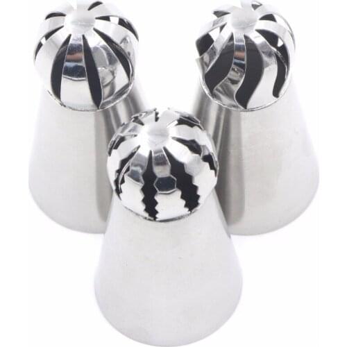 3PCS Russian Nozzles Ball Shaped Stainless Steel Pastry Tool Cake Decoration Ice Cream One-step Shaping